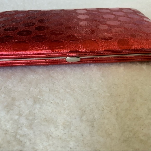 Vintage Red Polka Dot Metallic Clutch Wallet Cocktail Dressy Fancy Glam - Picture 12 of 13